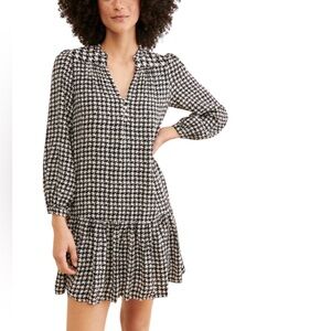 ANTHRO MAEVE MARGARET STERLING HOUNDSTOOTH LONG SLEEVE BLACK WHITE TUNIC DRESS S